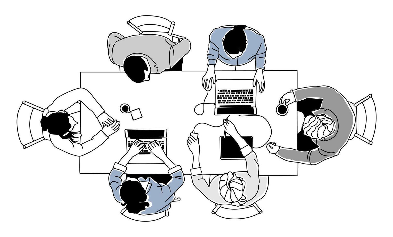Team work business scene top view illustration. vector