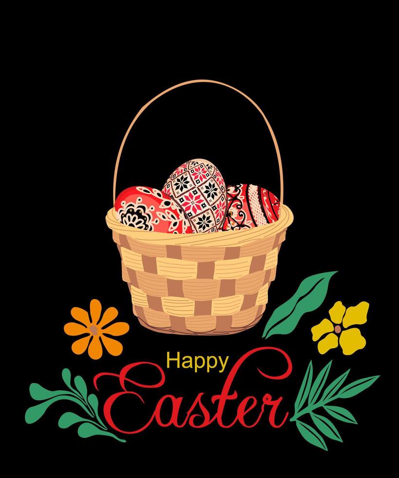 Easter basket with easter eggs illustration vector