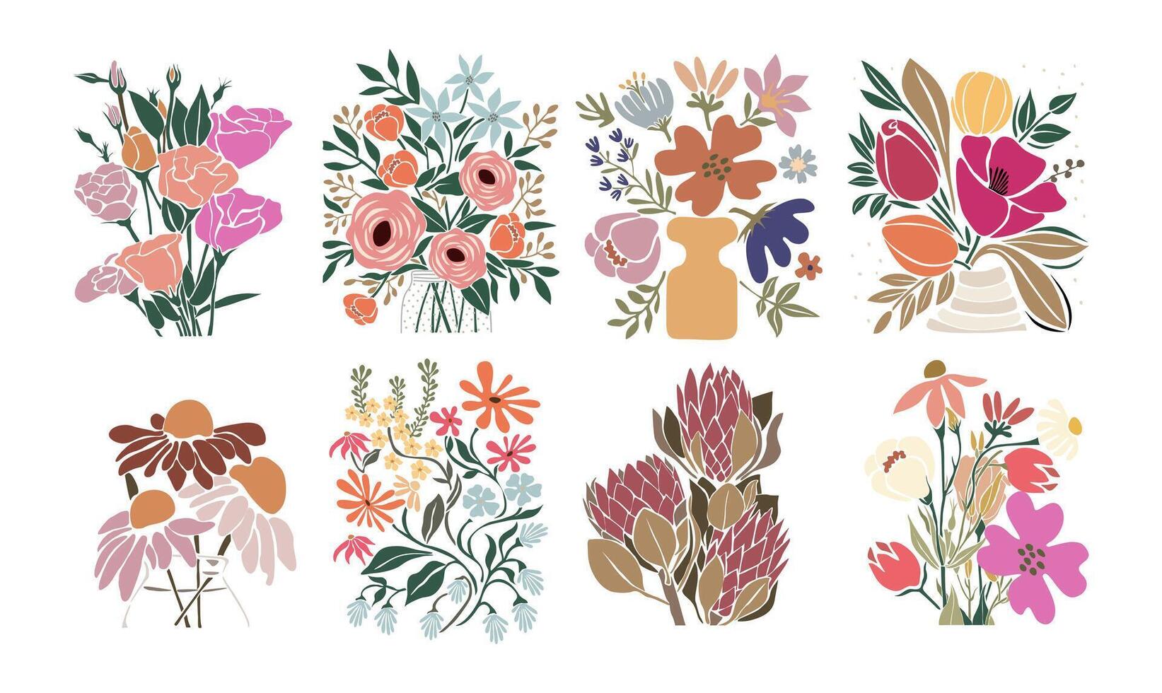 Set of abstract Flower composition on white vector