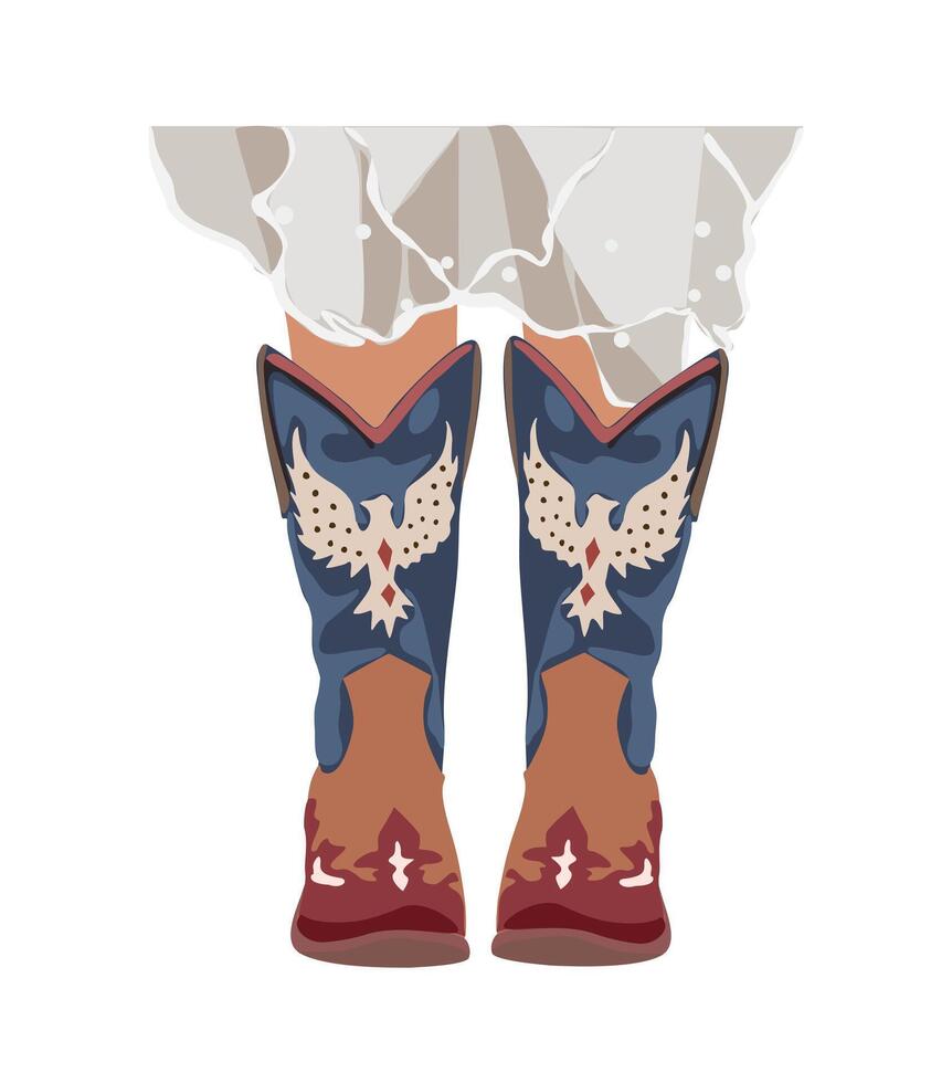 Female legs in cowgirl boots isolated. vector