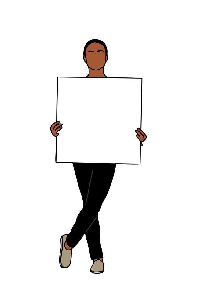 Black Woman with blank advertising banner . vector