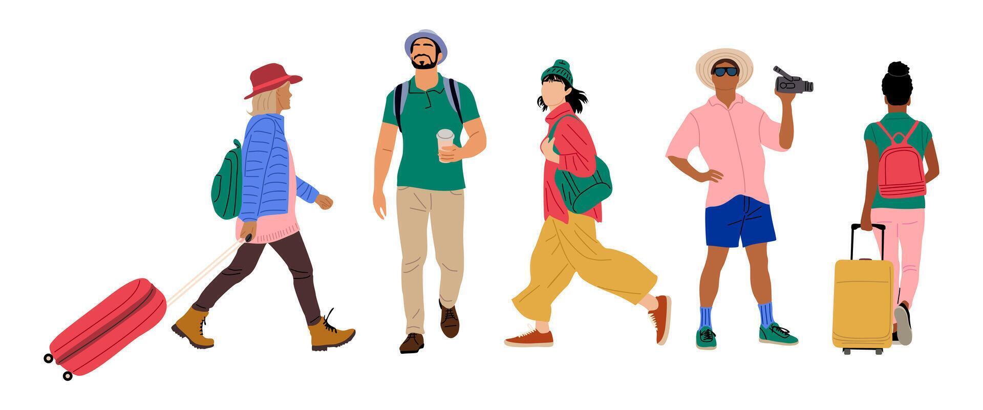 Set of different tourist Characters, men and women vector