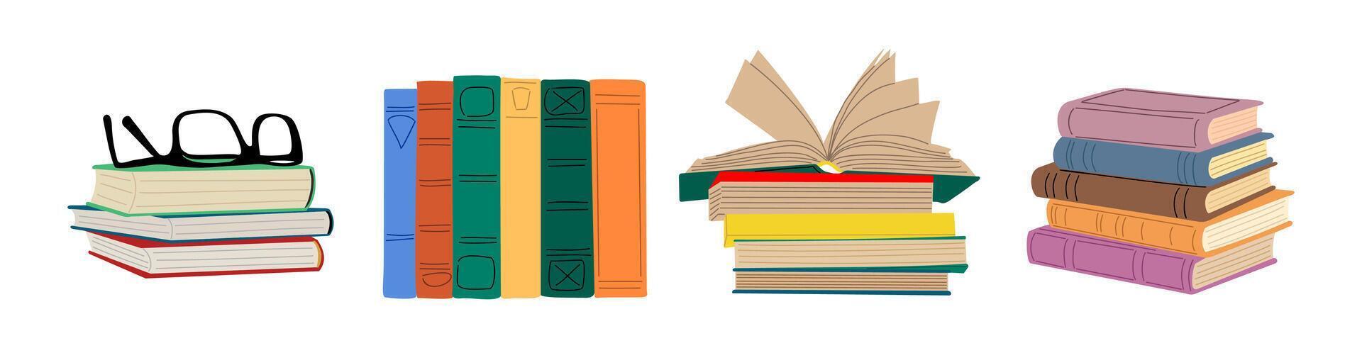 Stacks of books for reading, pile of textbooks. vector
