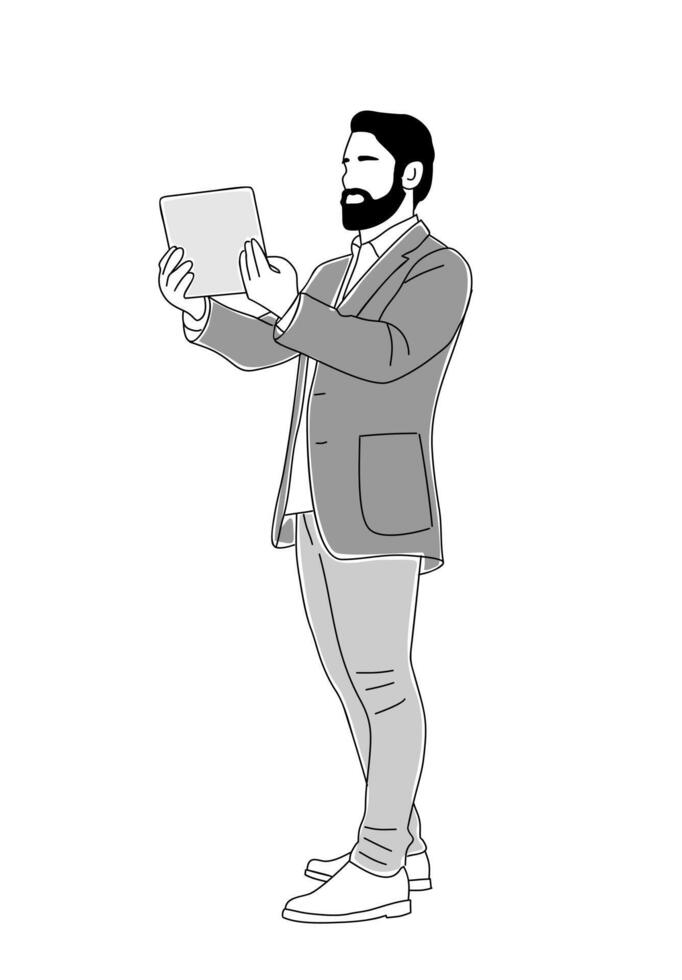 Business Man standing with digital tablet . vector
