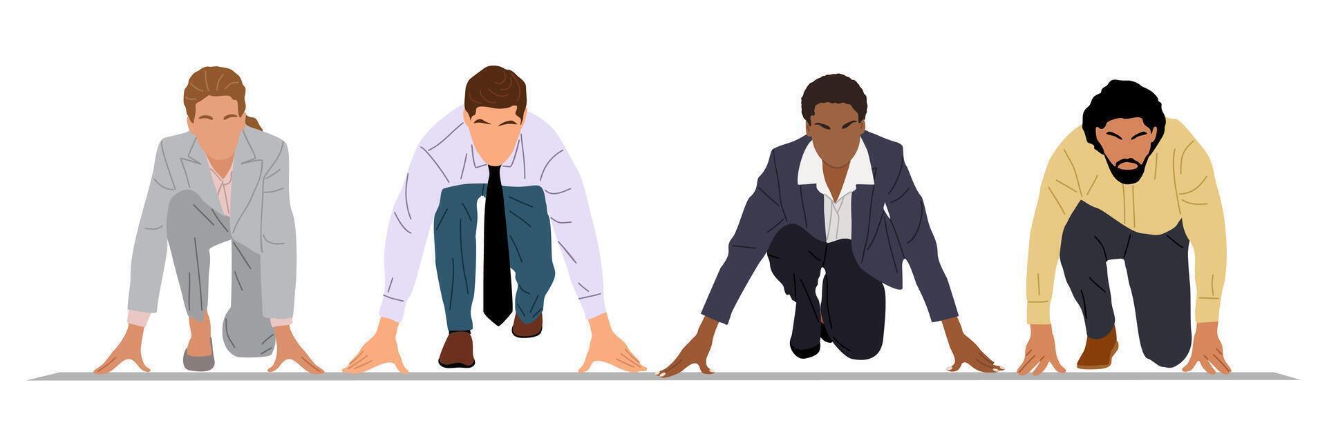 Diverse business people on starting line isolated. vector