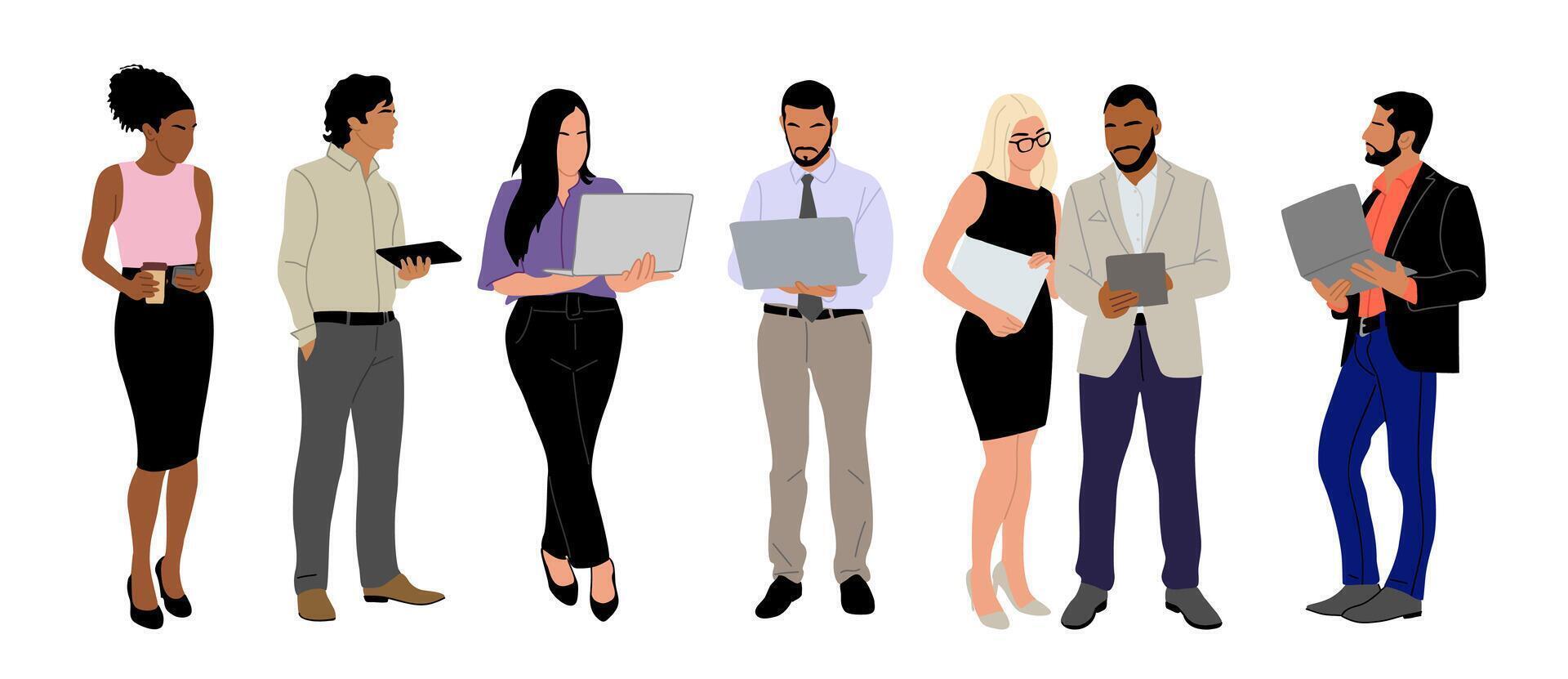 Set of Business people using gadgets . vector