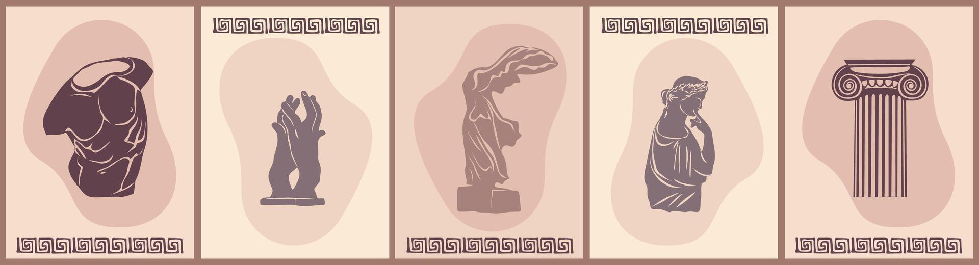 Various Antique statues art posters, cards. vector