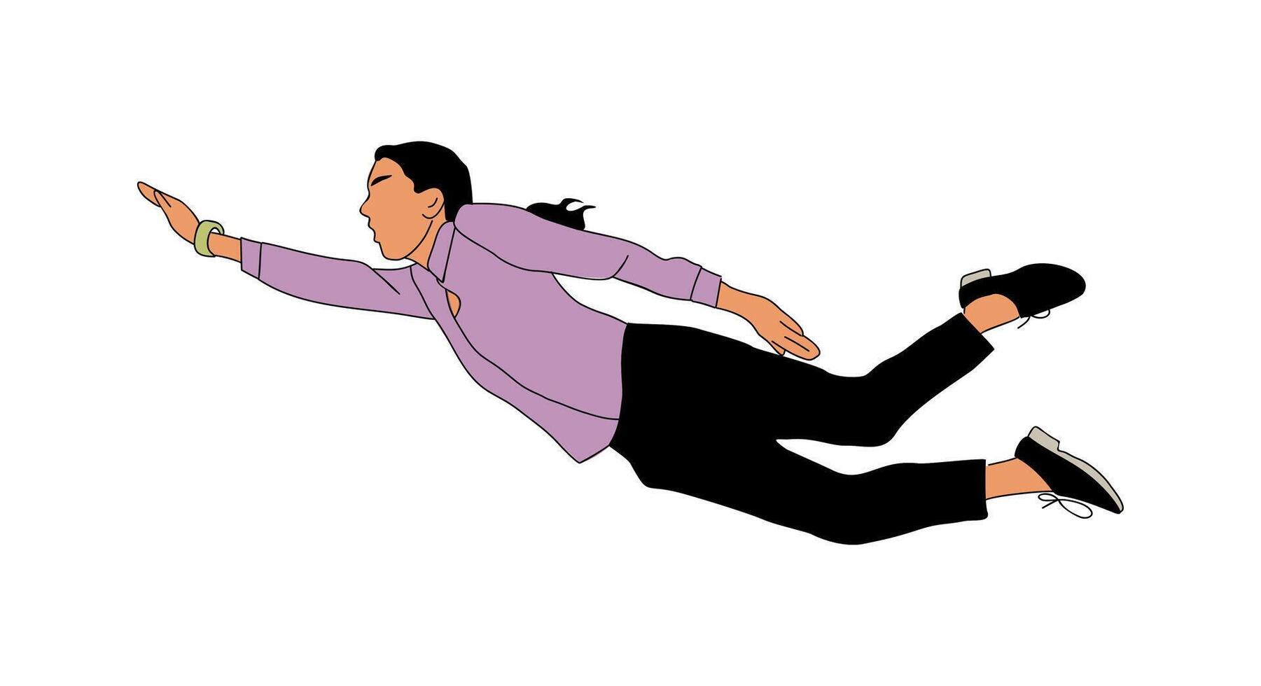 Happy business woman flying art isolated. vector