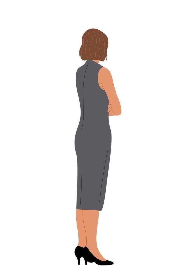 Business woman standing full length rear view. vector