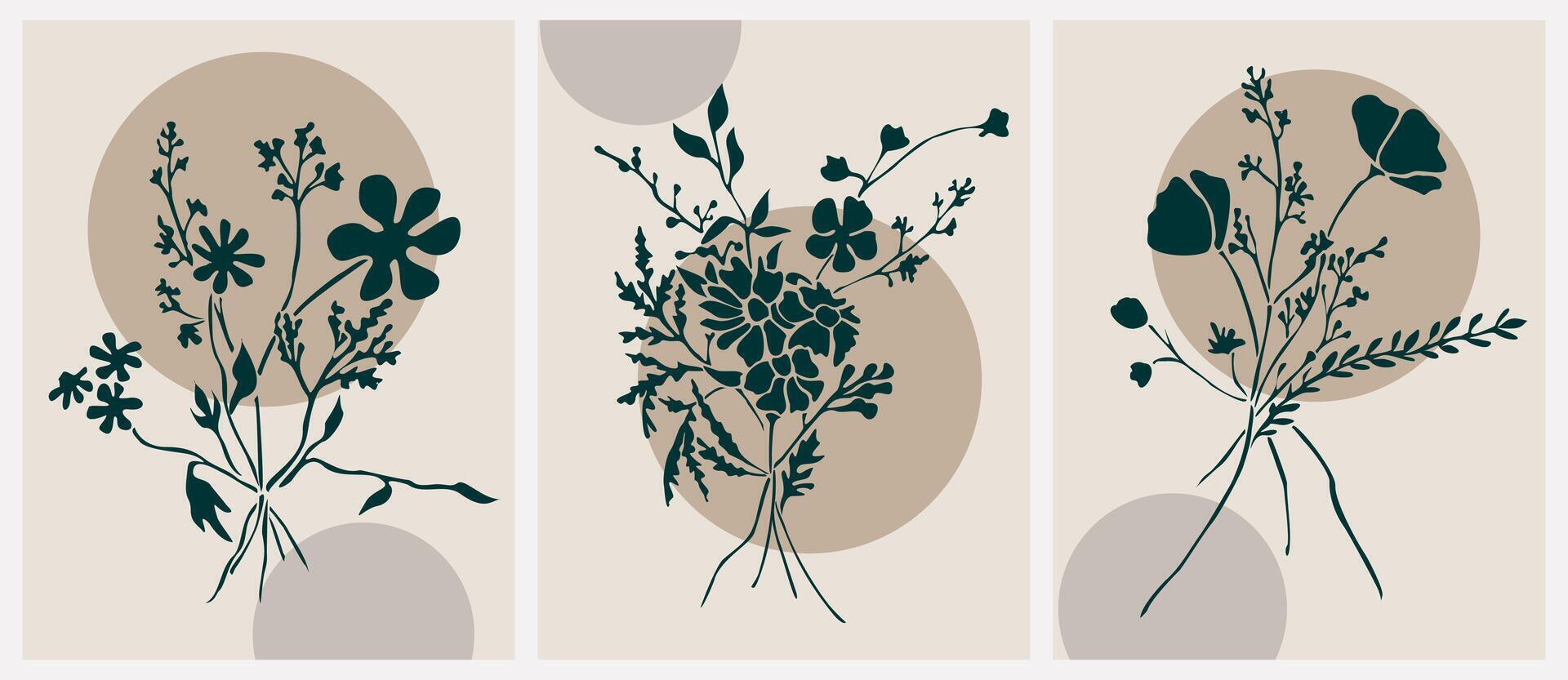Set of Boho aesthetic botanical wall arts vector