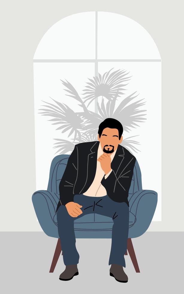 Business man sitting on armchair in modern office. vector