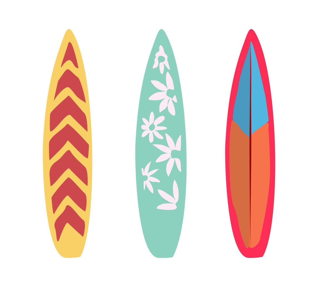 Set of Surfboards with tropic design . vector