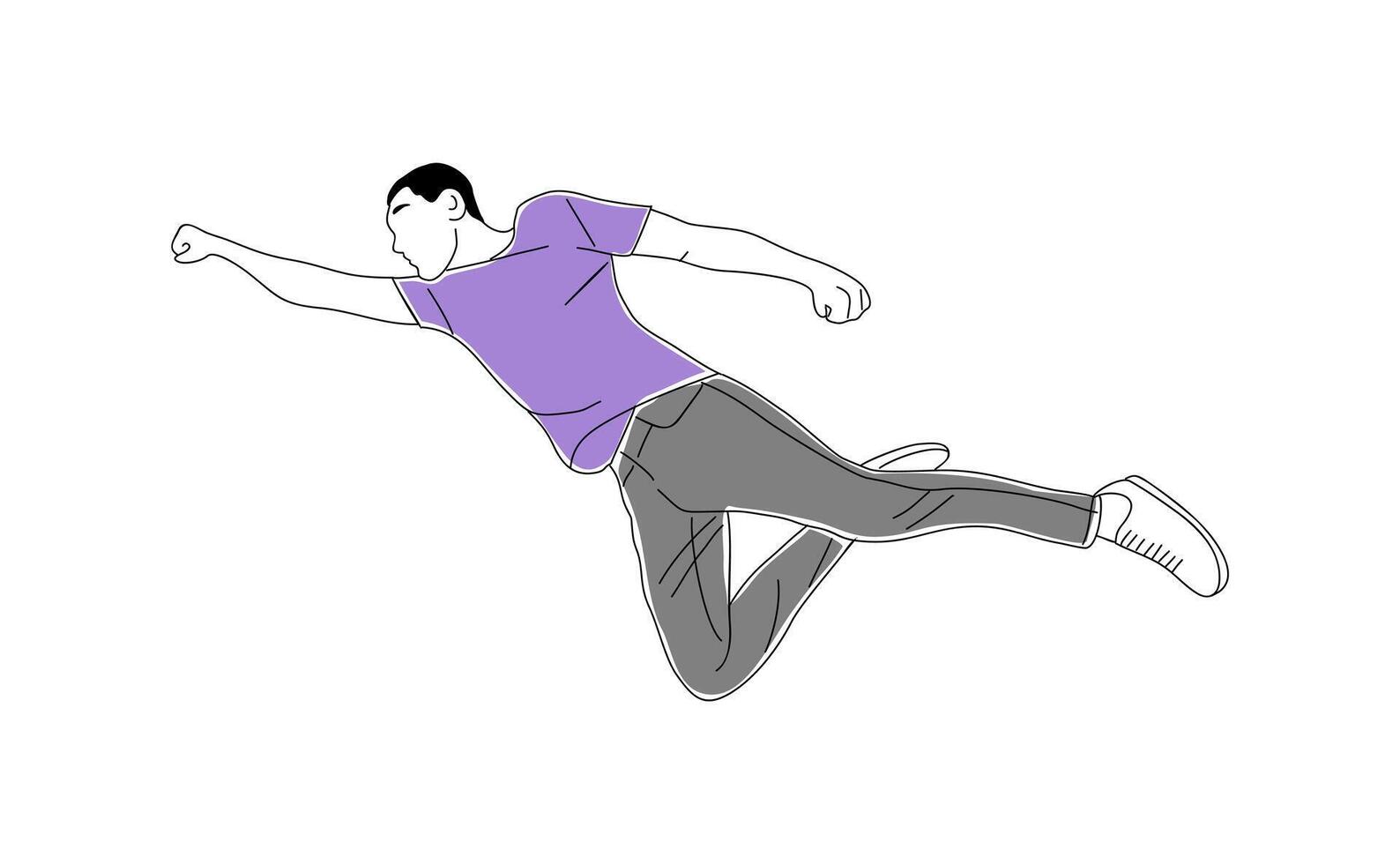 Young man flying, floating, jumping in the air. vector