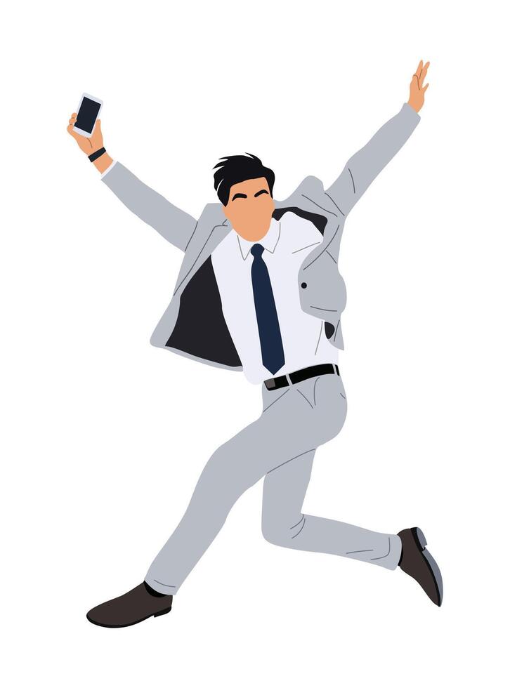 Young business man celebrating success art. vector