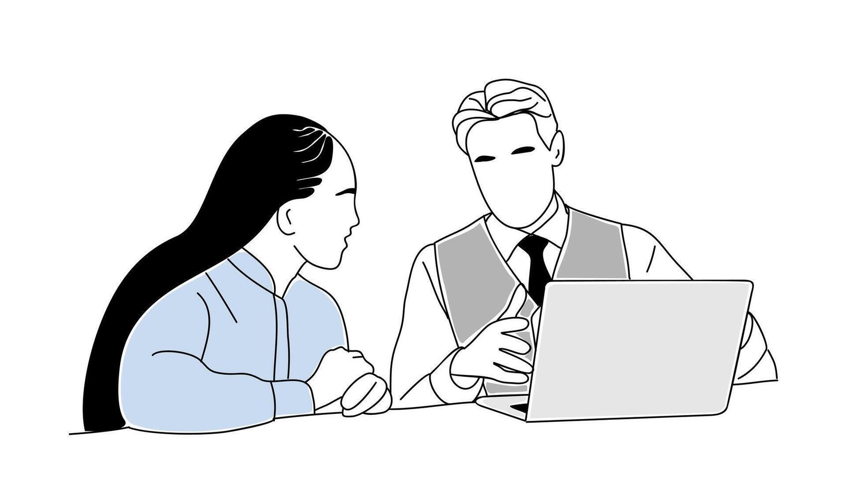 Senior man working on laptop with colleague vector