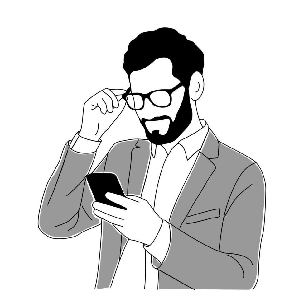 Business man holding, using mobile phone . vector