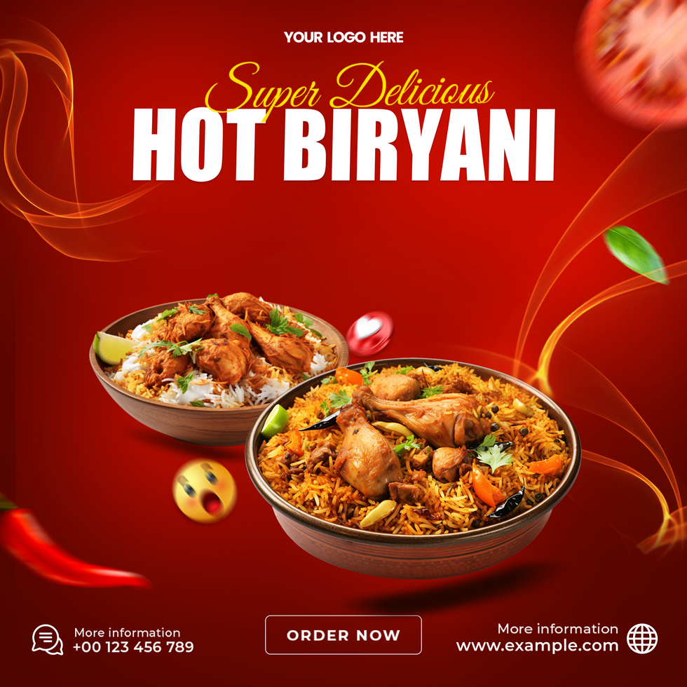 Fast Food Promotional Social Media Post Template. Biryani Square Layout And Editable psd