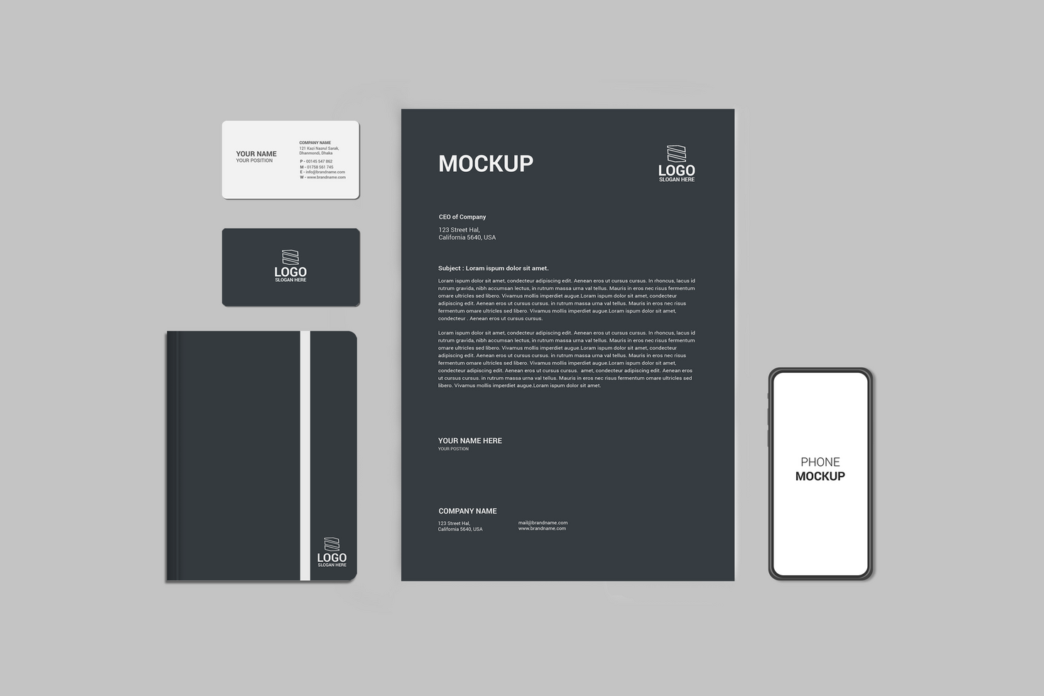 Black Letterhead Stationary Mockup Design psd