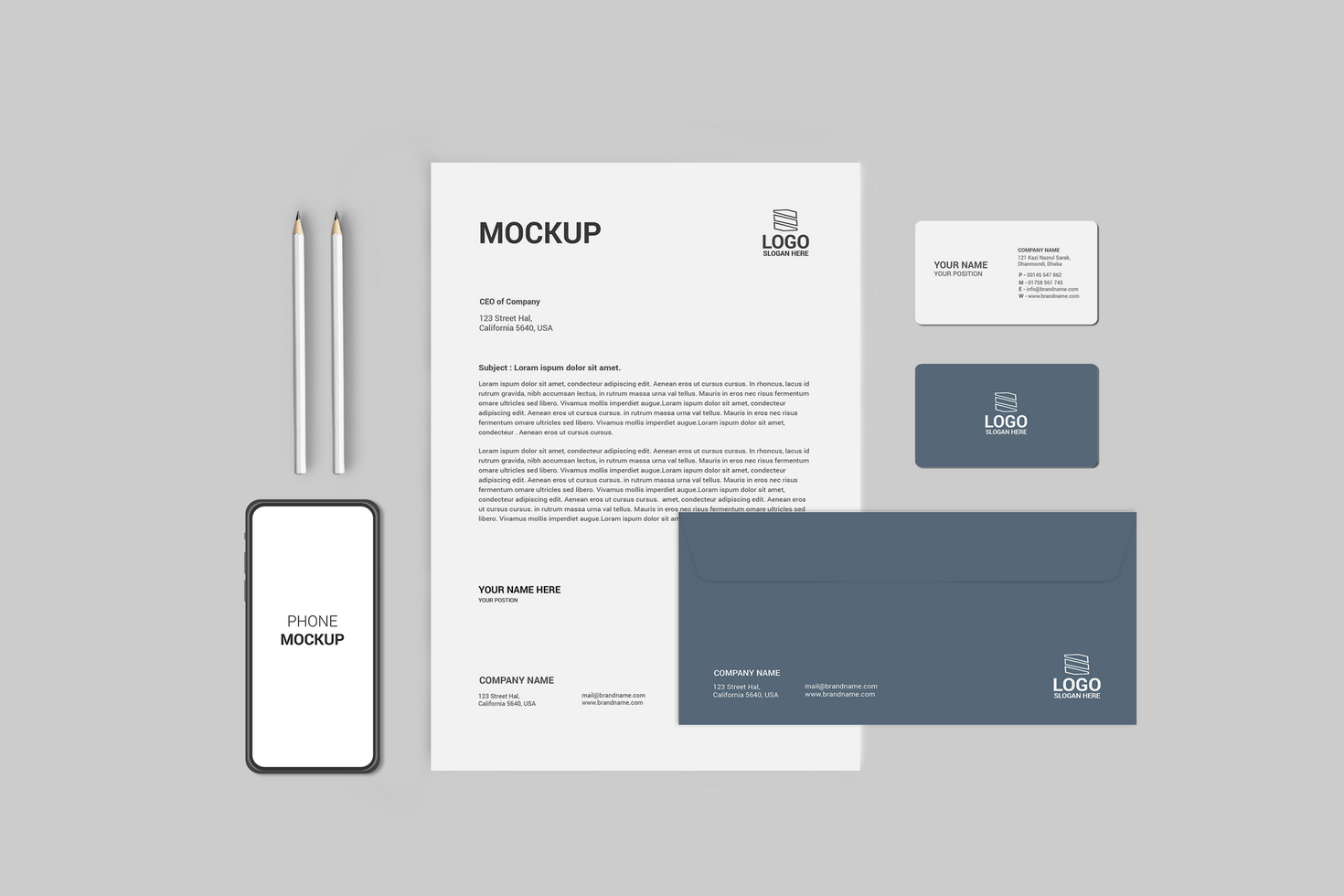 Stationary Mockup Design With Phone psd