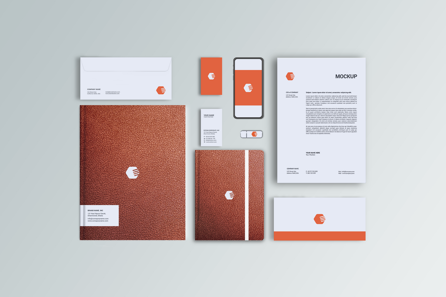 Leather Stationary Mockup Template With Notebook psd