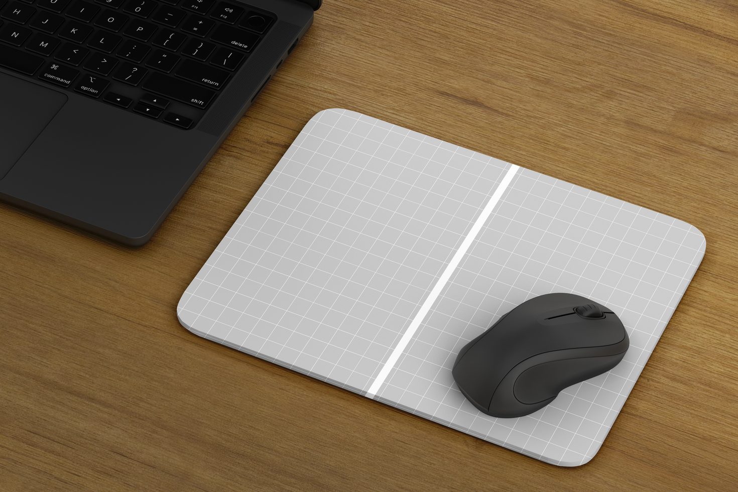 Mouse Pad on Wooden Table Mockup psd
