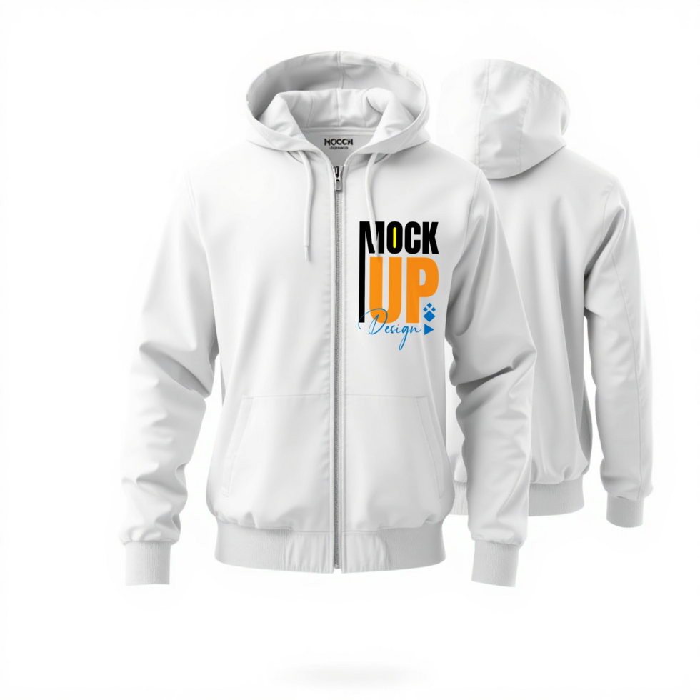Custom white hoodie jacket template with sports jersey design for outerwear mockups psd