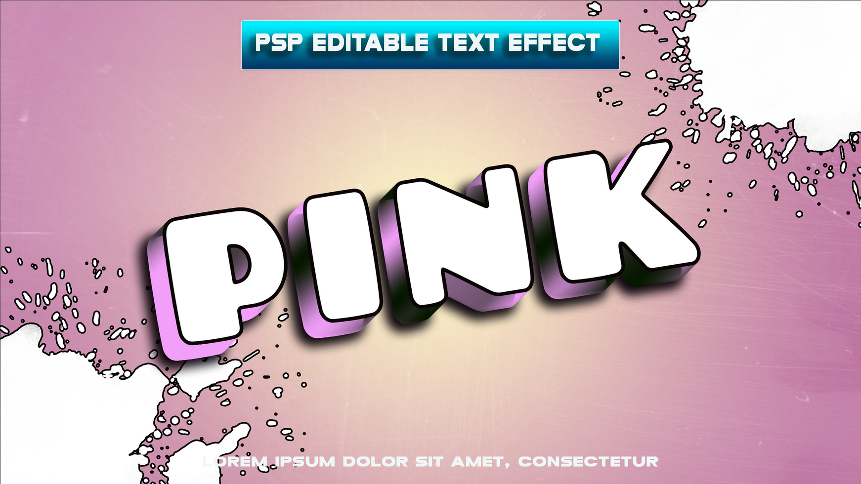 pink text effect with a splash of pink paint psd