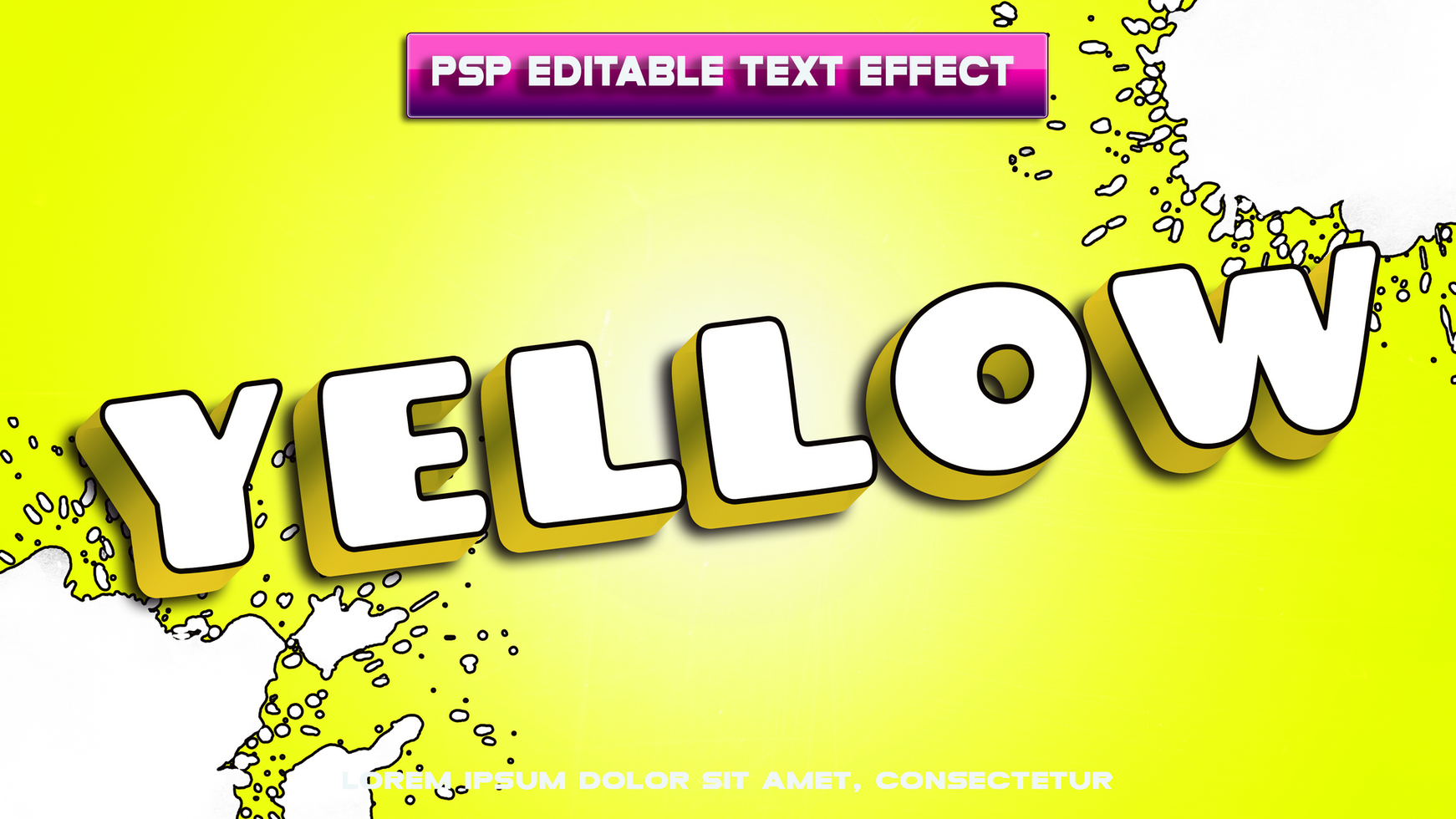a yellow text effect with the word yellow psd