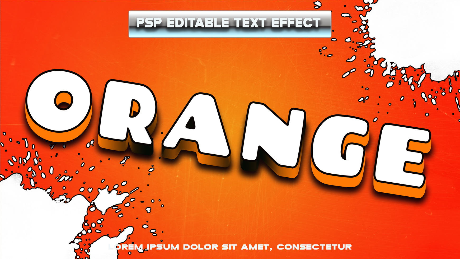 orange text effect with splashes psd