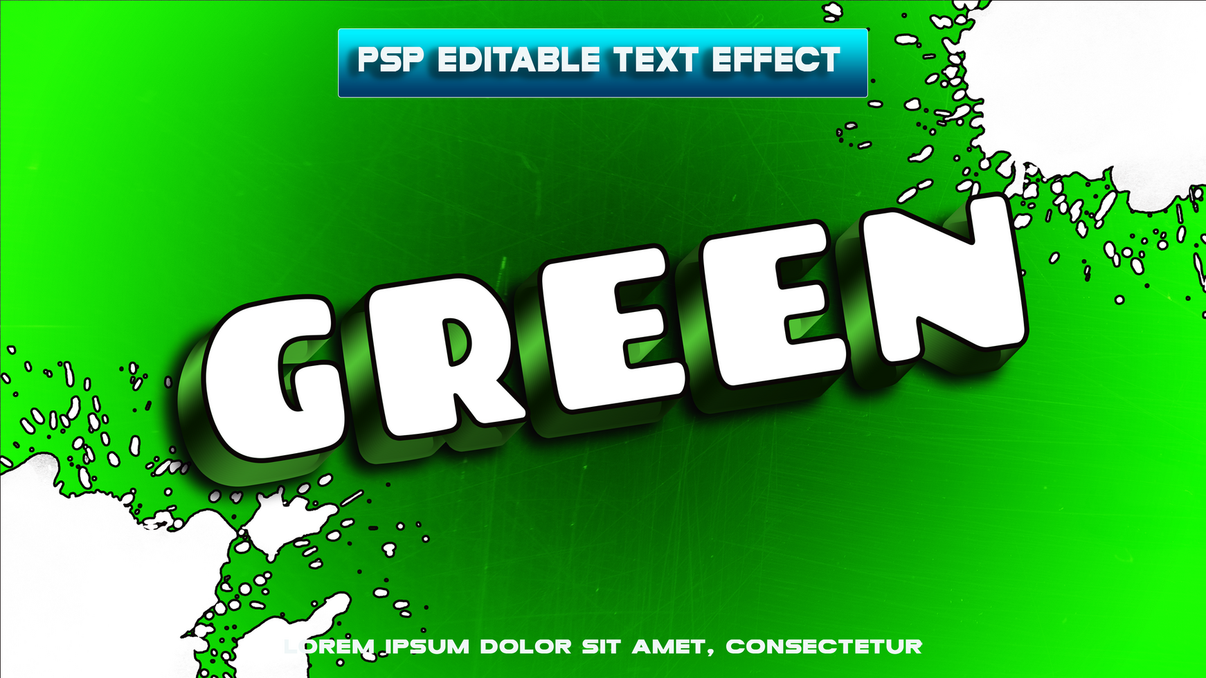 green text effect with splats and splashes psd