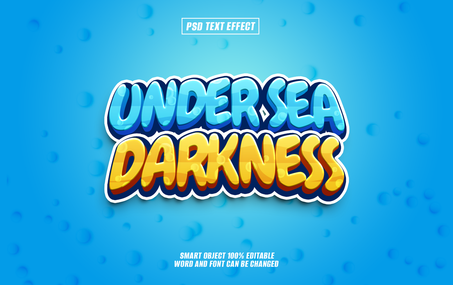 3D text effect Undersea Darkness on a blue background. psd