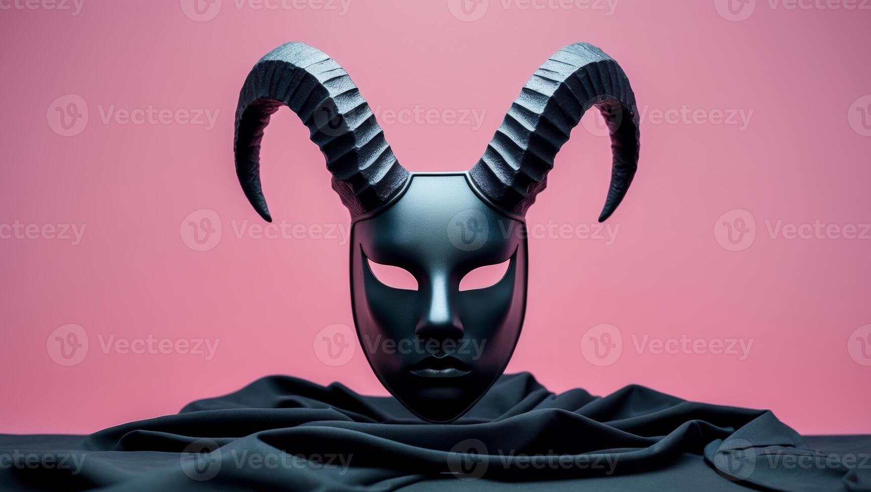Black Horned Mask on Pink Background for Costume or Party UseBlack Horned Mask on Pink Background for Costume or Party Use. photo
