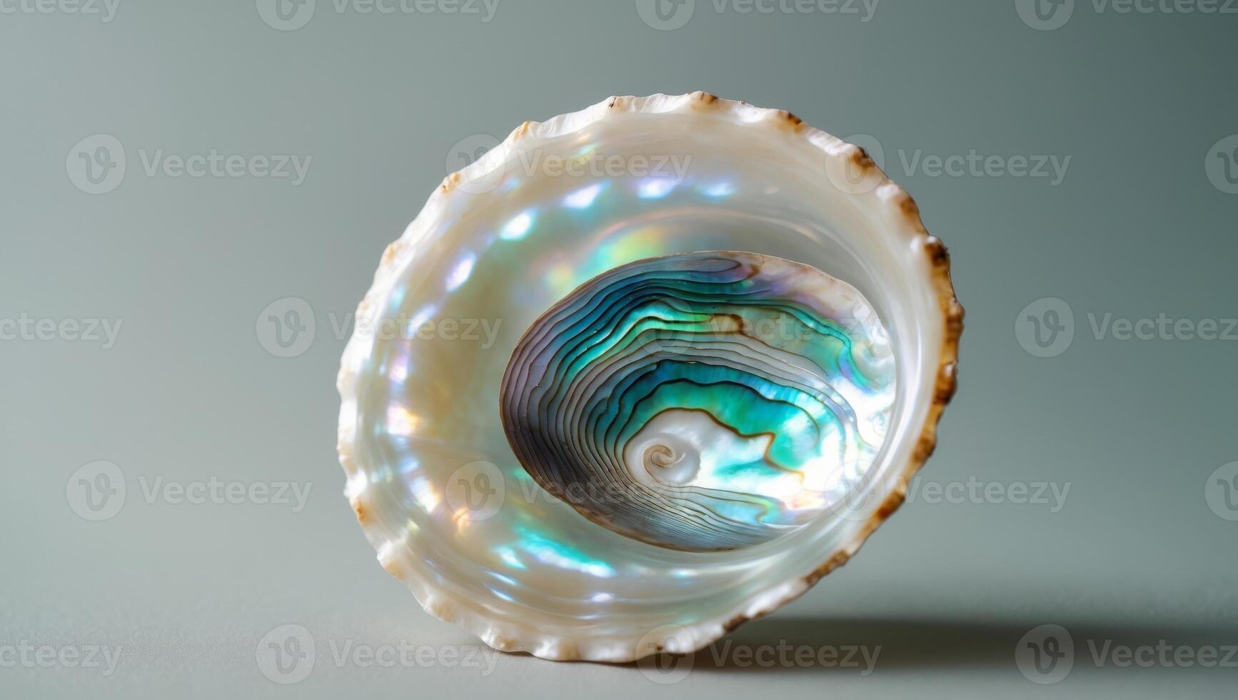 Closeup of a Pristine Natural Abalone Shell Revealing its Intricate Textures and Oceanic BeautyCloseup of a Pristine Natural Abalone Shell Revealing its Intricate Textures and Oceanic Beauty. photo