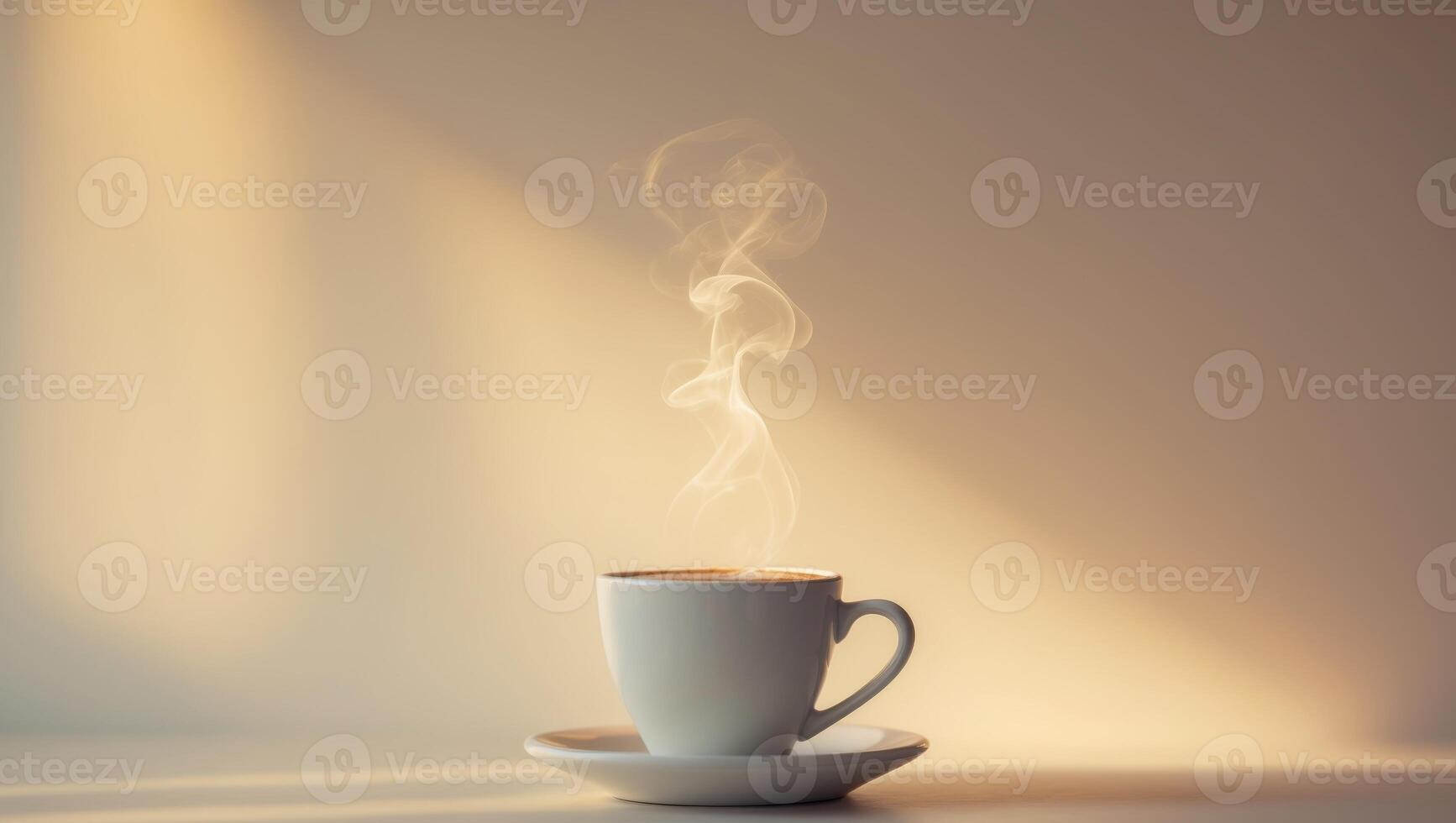 Steaming Cup Of Coffee In Morning SunlightSteaming Cup Of Coffee In Morning Sunlight. photo