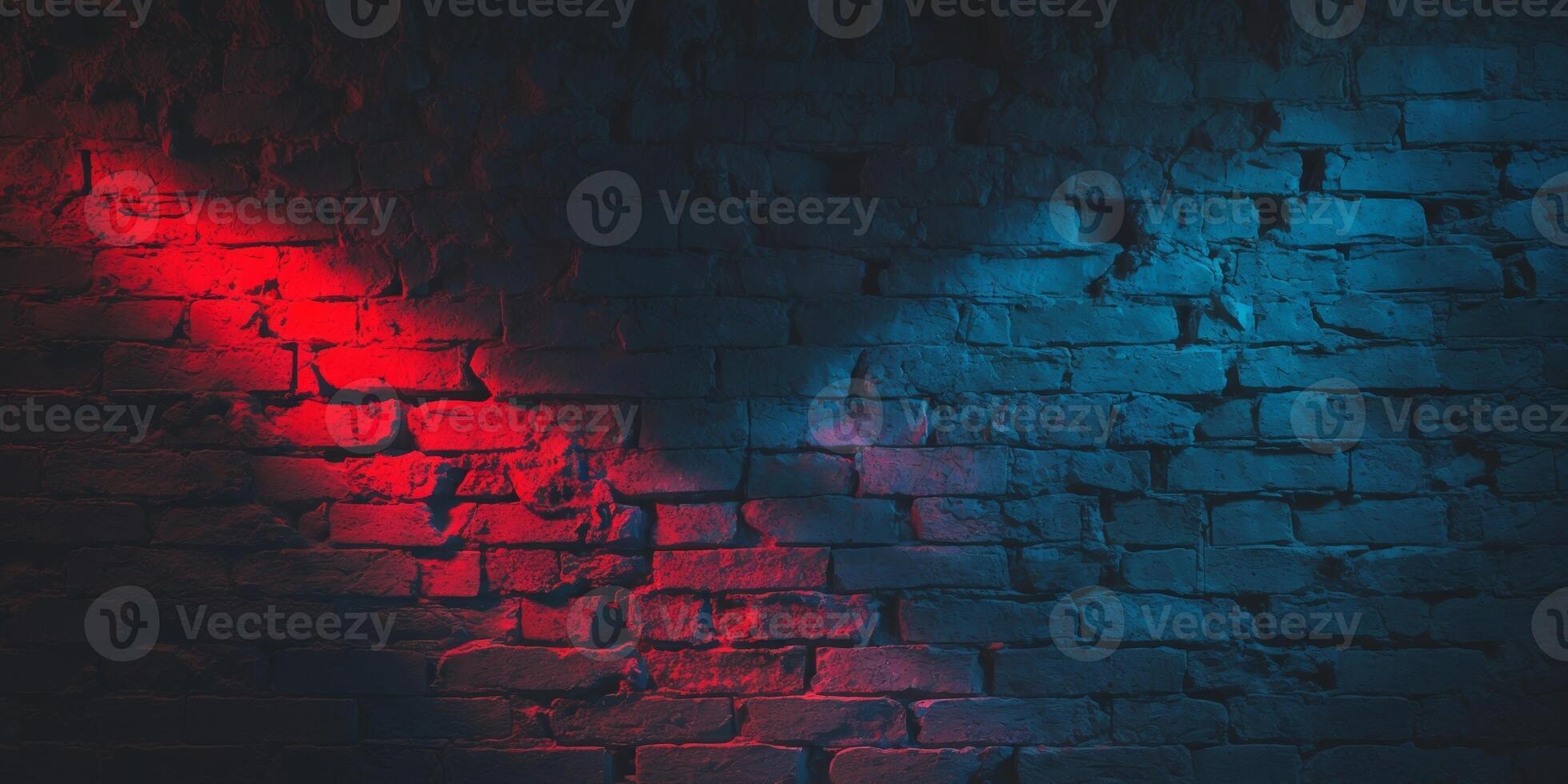 brick walls with red and blue neon lighting create a vibrant and textured background photo