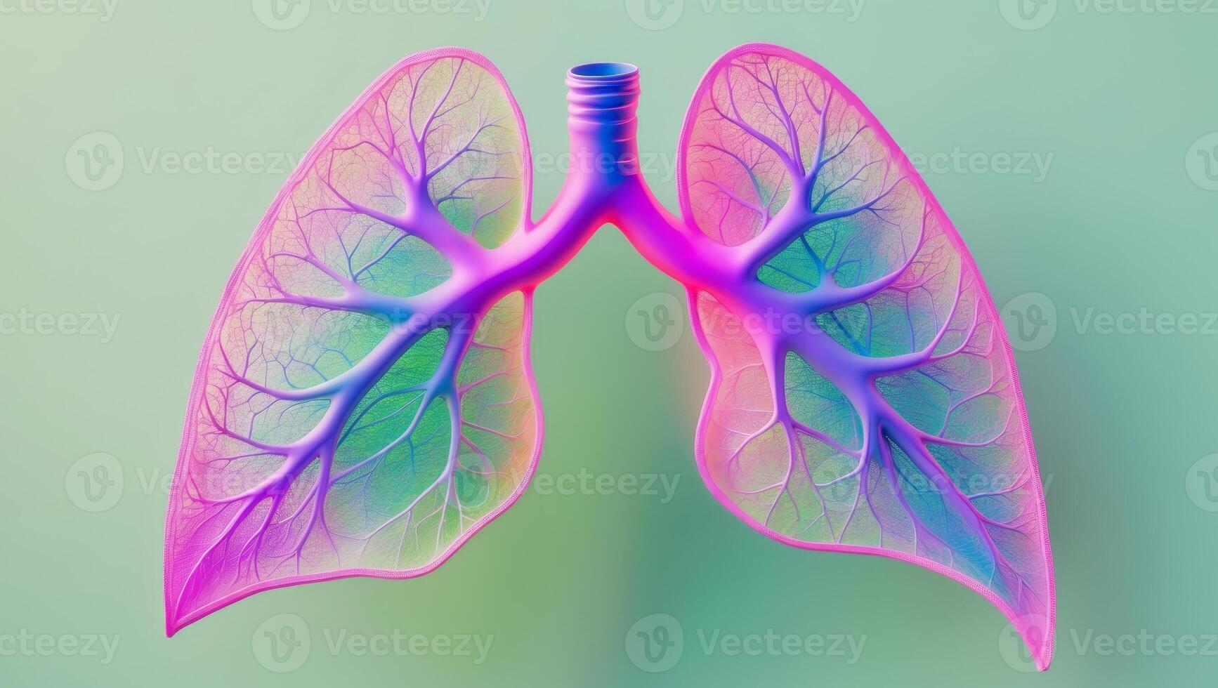 Illuminated abstract lungs resembling leaves on a light green background photo