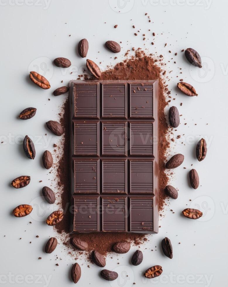 Luxurious Dark Chocolate Bar with Cocoa Beans photo
