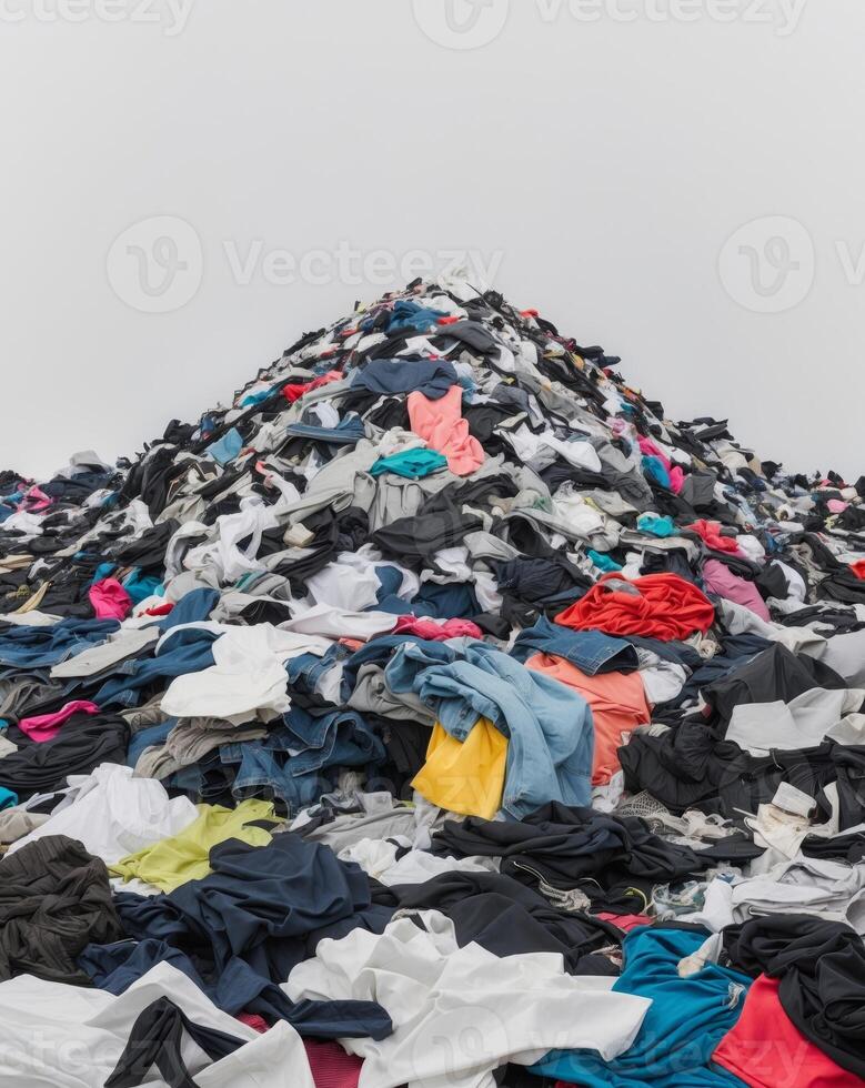 Massive Pile of Waste Representing Fast Fashion ExcessMassive Pile of Waste Representing Fast Fashion Excess. photo