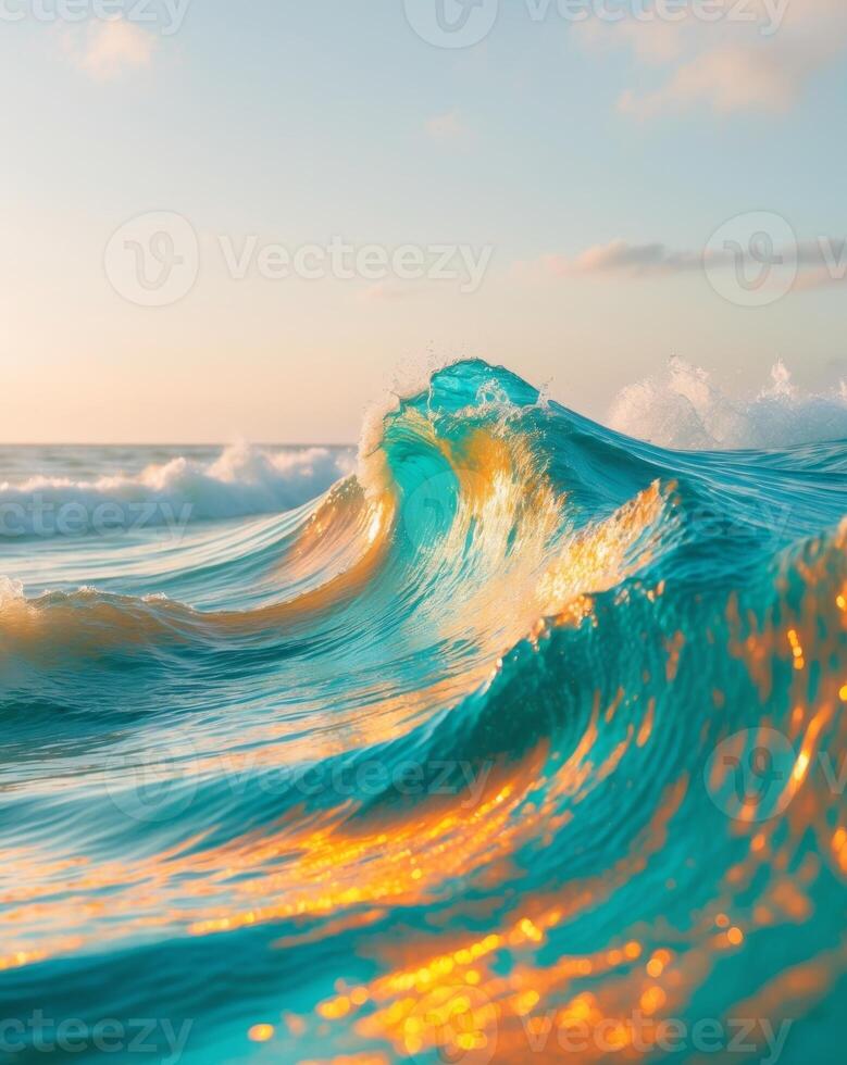 Dynamic Waves with Vivid Colors and Warm Light photo