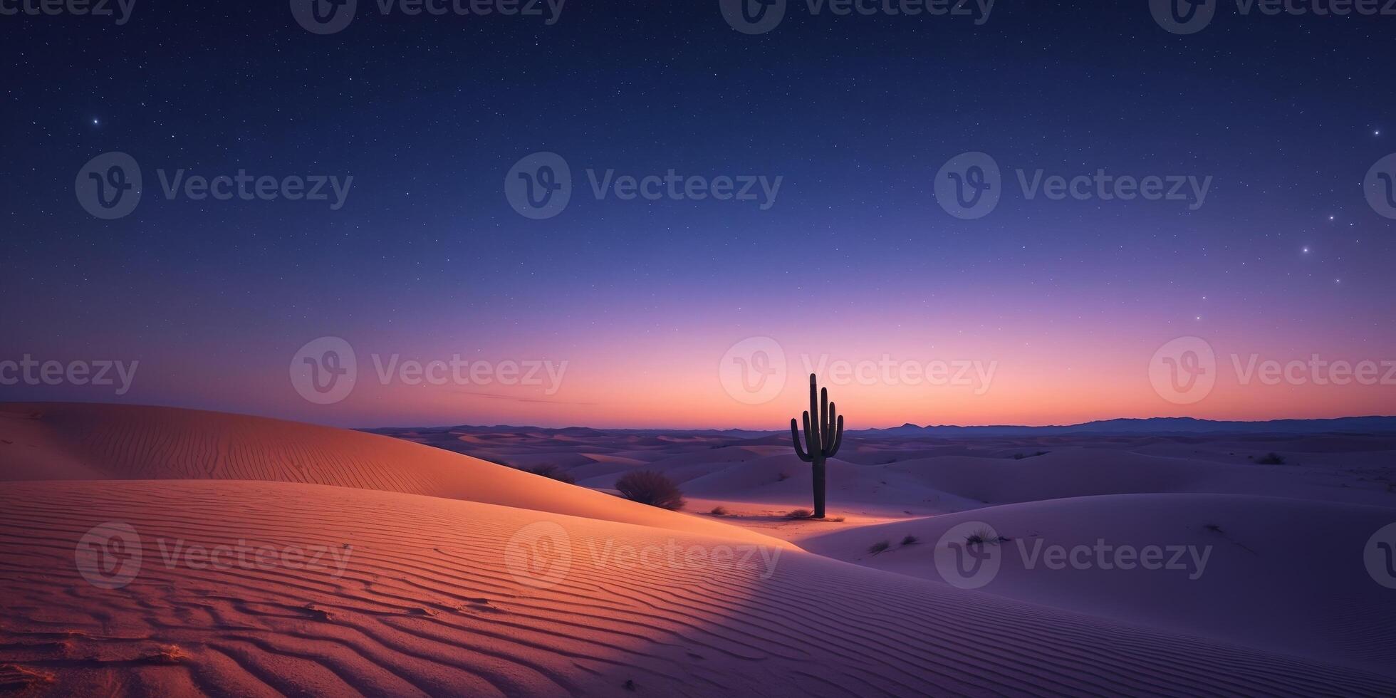 desert landscape undergoes a stunning change at twilight with vibrant colors elongated shadows and a peaceful atmosphere as night draws near photo