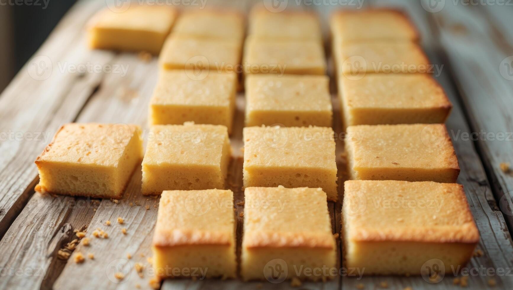 Warm Freshly Baked Cornbread Squares Served on a Rustic Wooden TableWarm Freshly Baked Cornbread Squares Served on a Rustic Wooden Table. photo