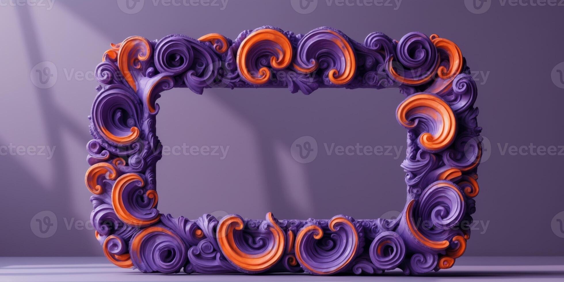 Ornate Swirling Rectangular Frame in Vibrant Purples and Oranges photo