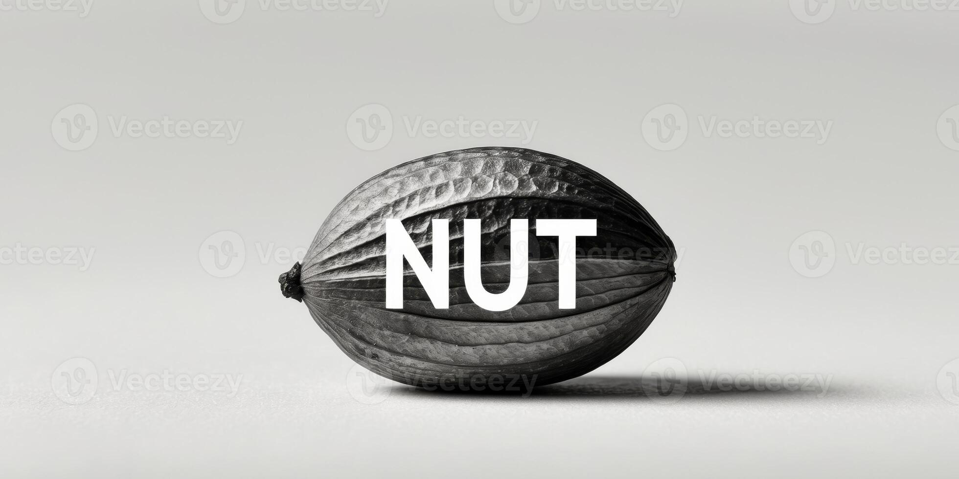 A close up of a nut with the word nut on it photo
