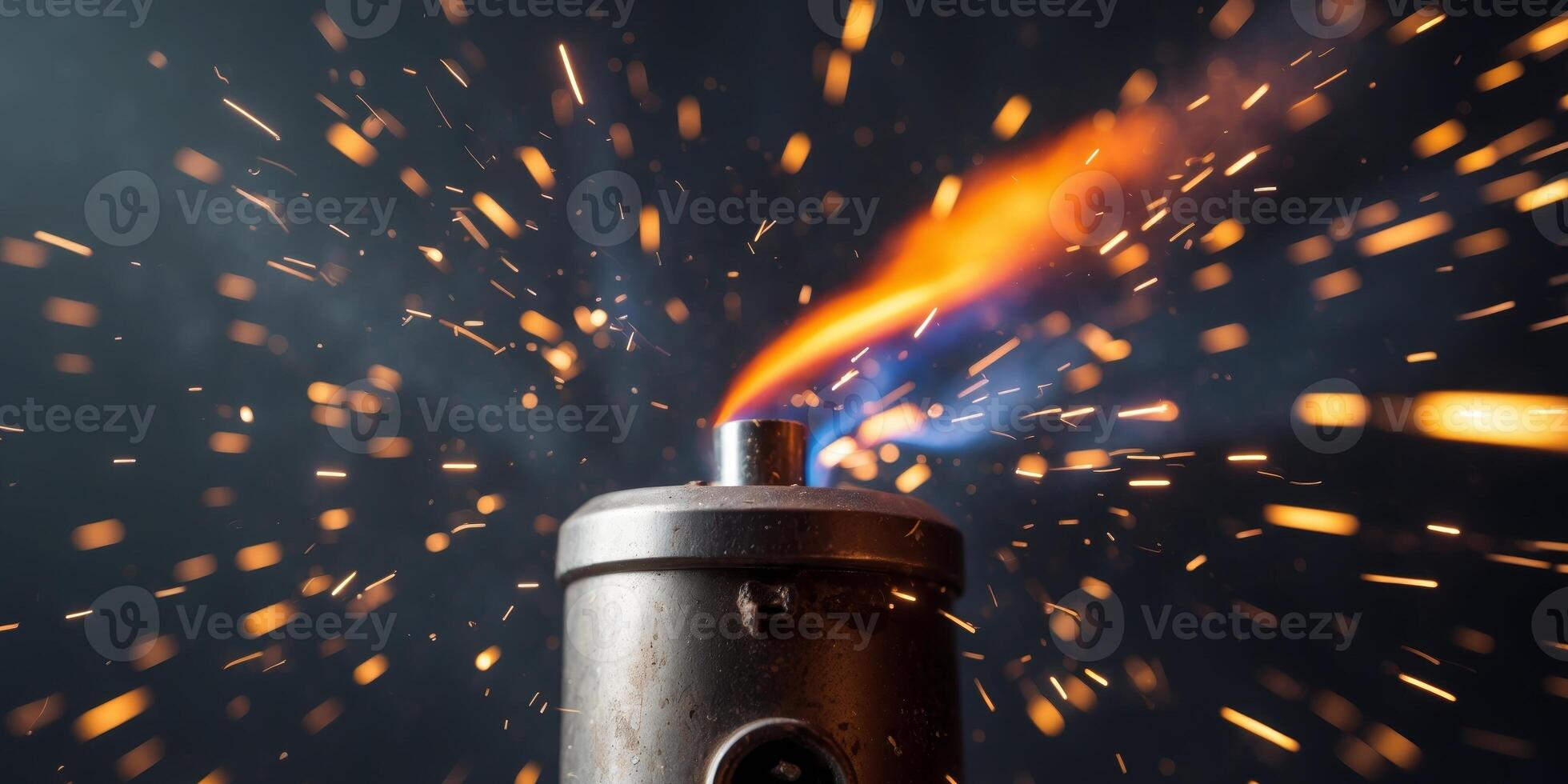 A closeup shot of a burning electric torch with sparks flying around photo