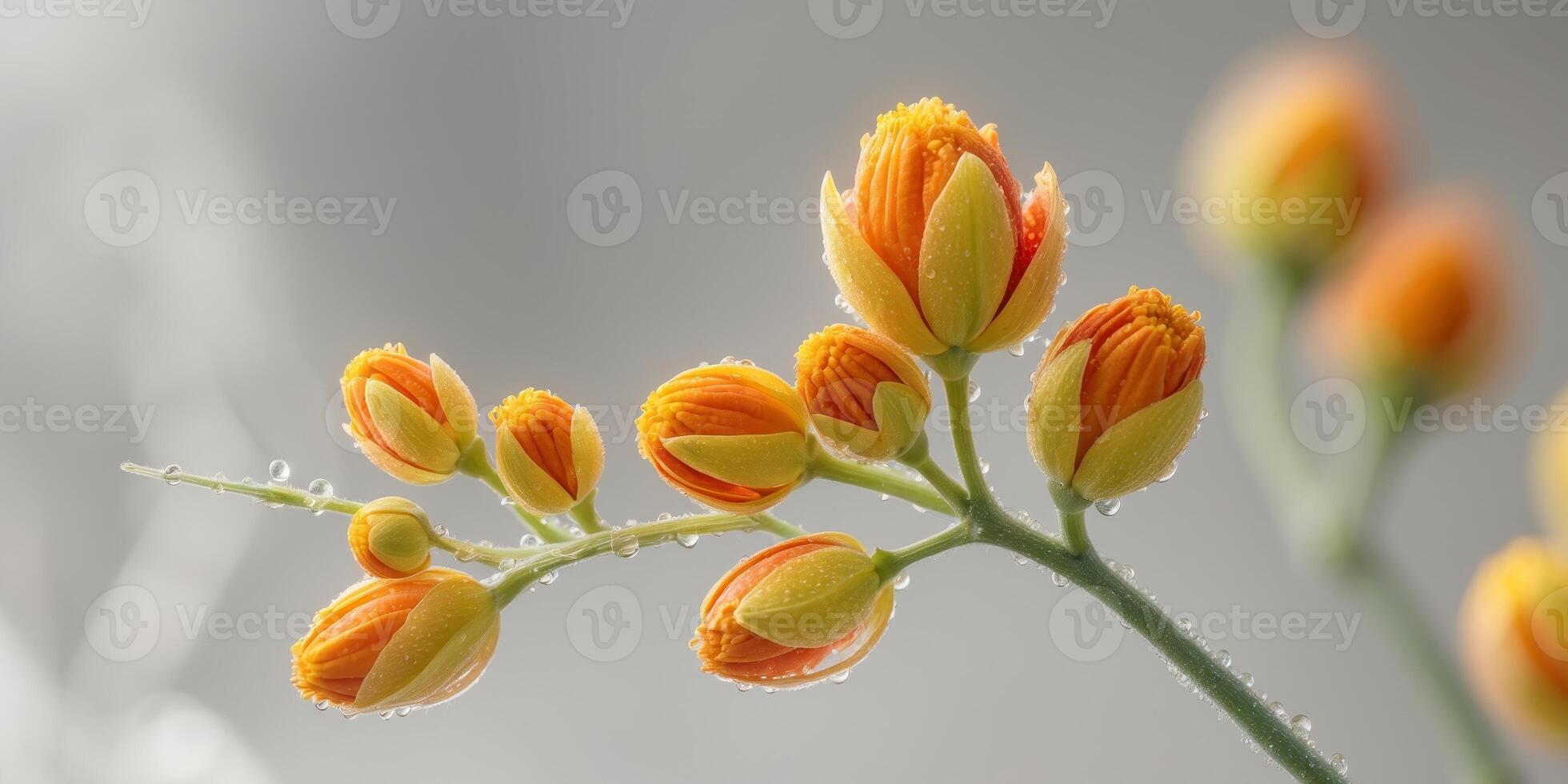 Microscopic Closeup of Orange and Yellow Flower Buds on StemMicroscopic Closeup of Orange and Yellow Flower Buds on Stem. photo