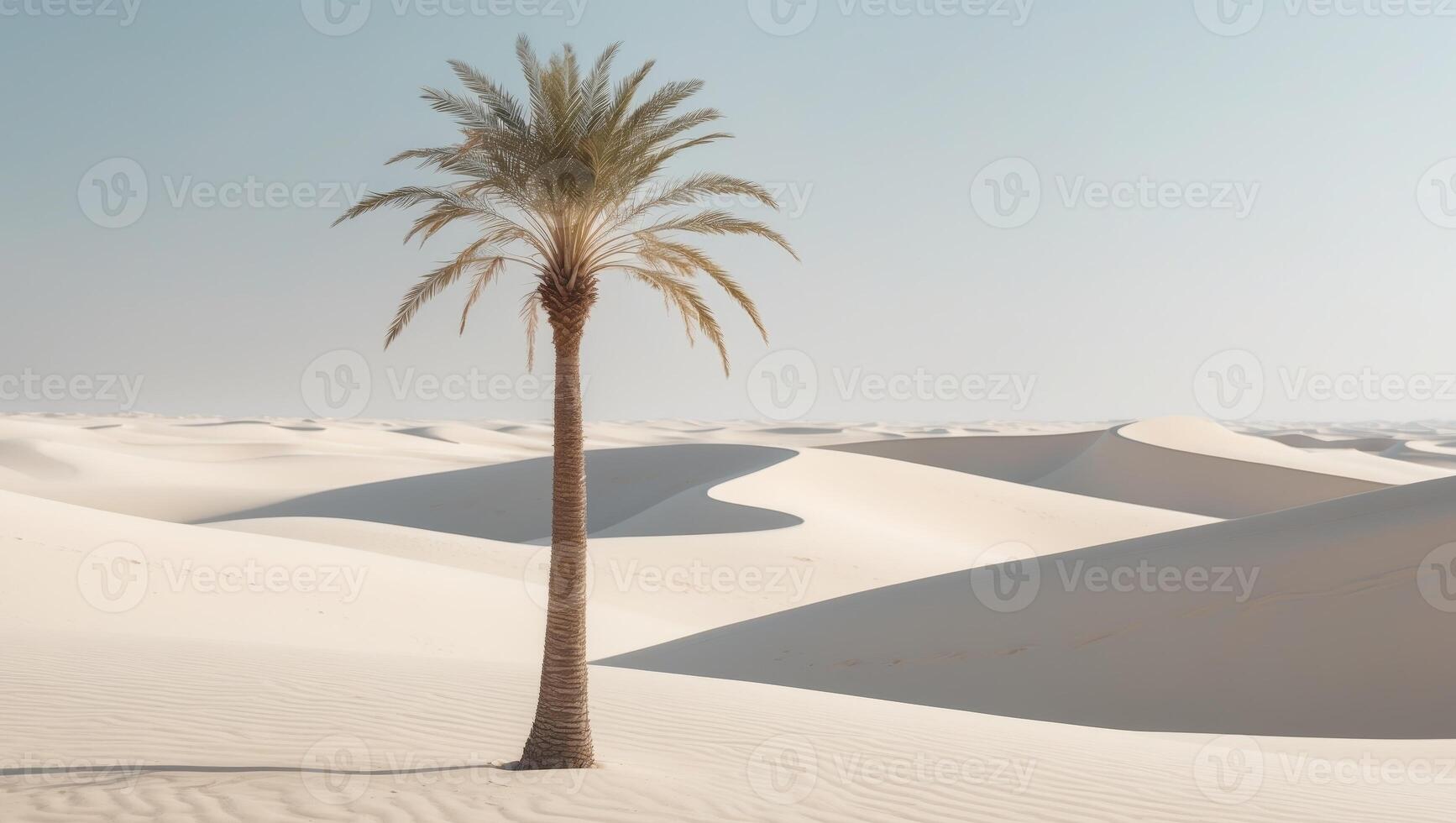 solitary palm tree stands in vast desert landscape with dunessolitary palm tree stands in vast desert landscape with dunes. photo