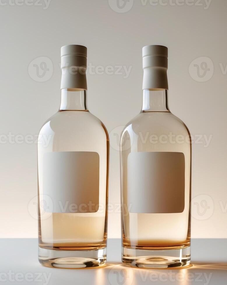 two bottles of whiskey with blank labels on them photo