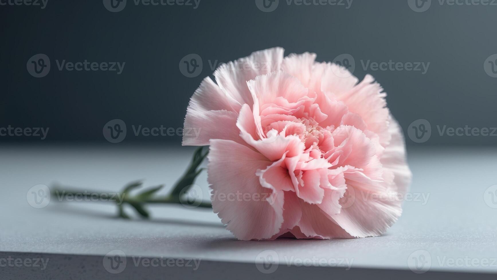 Delicate Pink Carnation Flower on a Gray Surface with Dark Background photo