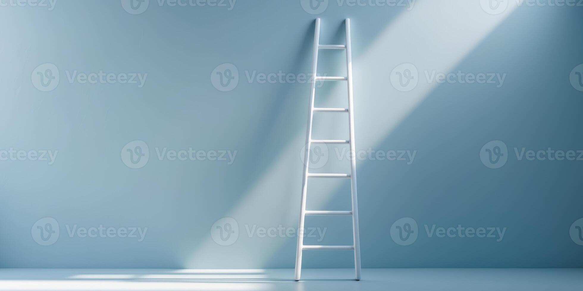 Minimal White Ladder Concept for Business and Success Goals on Pastel Blue Wall BackgroundMinimal White Ladder Concept for Business and Success Goals on Pastel Blue Wall Background. photo