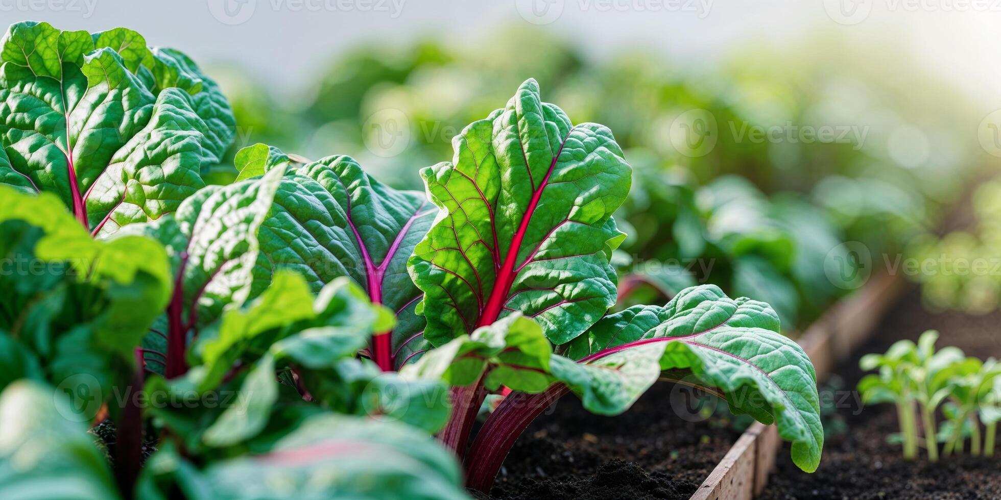 gardening close up with chard in a garden bedgardening close up with chard in a garden bed. photo